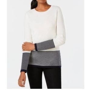 Charter Club Color Blocked White & Blue Sweater XL